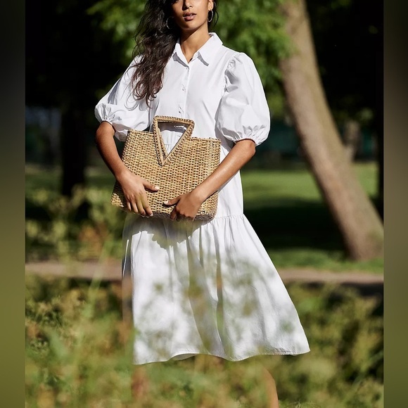 Anthropologie Dresses & Skirts - NWT Anthropologie AMADI Poplin Cordelia Puff Sleeve Minimalist Tiered Shirtdress